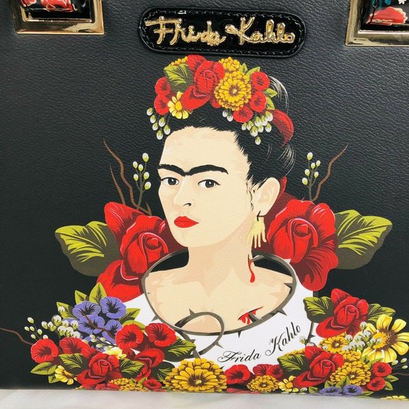 NEW Frida Kahlo Floral Portrait Collection Satchel Purse Handbag Bag Black NWT - Picture 3 of 9